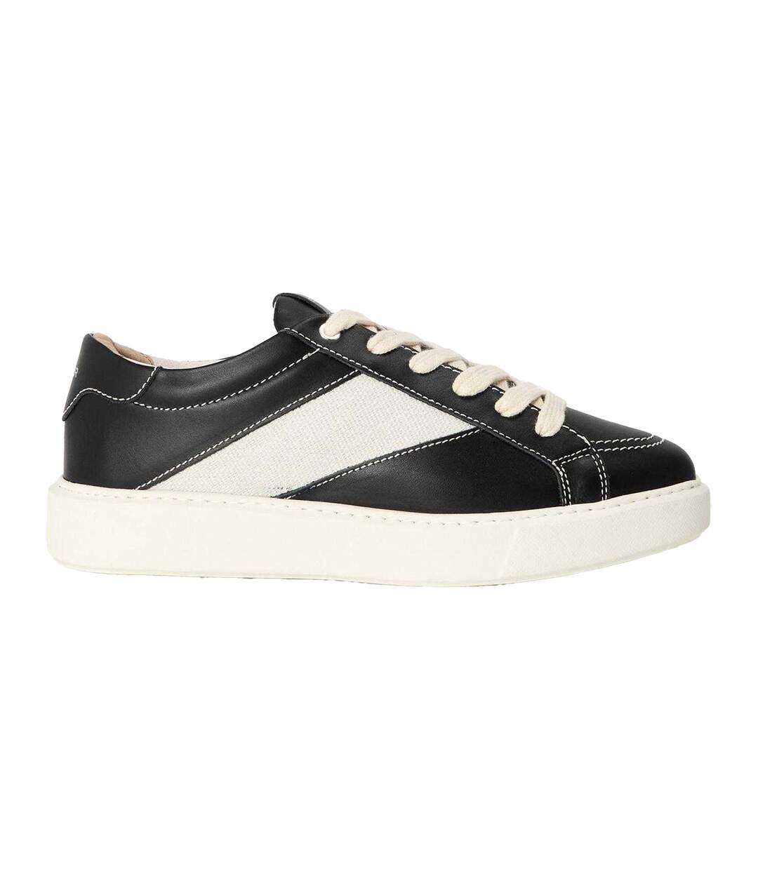Mens Leather Low Cut Trainers Black Off White Belier-2
