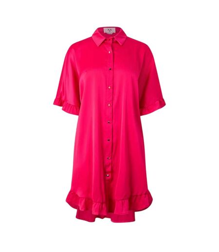 Womens/ladies Button Detail T-shirt Dress Hot Pink Print Ax