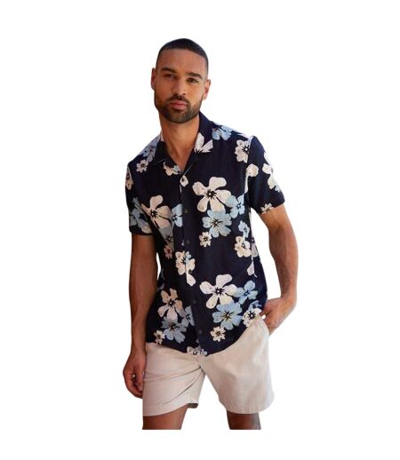 Chemise Manches Courtes Motif/style Floral Homme Noir Threadbare