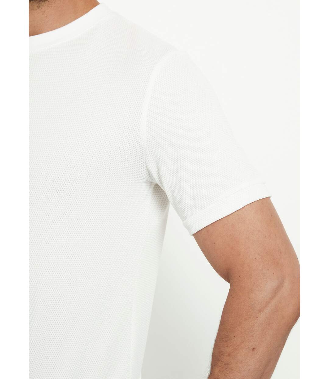 T-shirt col rond épais effet nid d'abeille-4