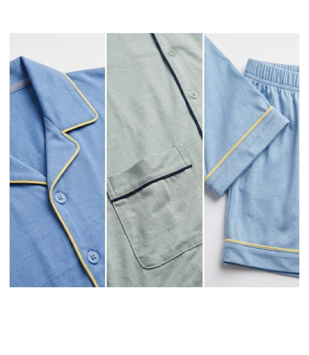 OZABI Pack 3 Pyjamas Courts Homme Coton Majoritaire, Col Chemise Boutonne-3