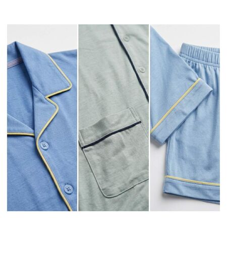 OZABI Pack 3 Pyjamas Courts Homme Coton Majoritaire, Col Chemise Boutonne