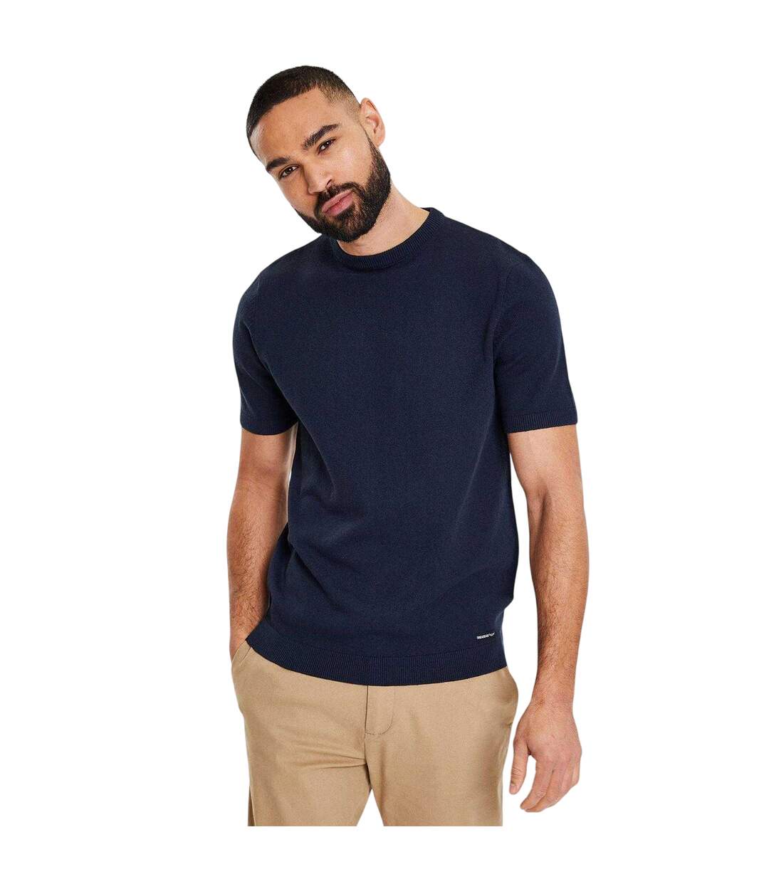 Mens Crew Neck Regular T-shirt Navy Threadbare-1