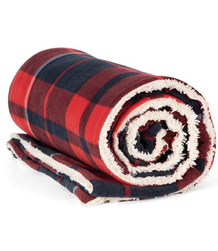 Plaid couverture polaire sherpa - KP431 - rouge et marine à carreaux