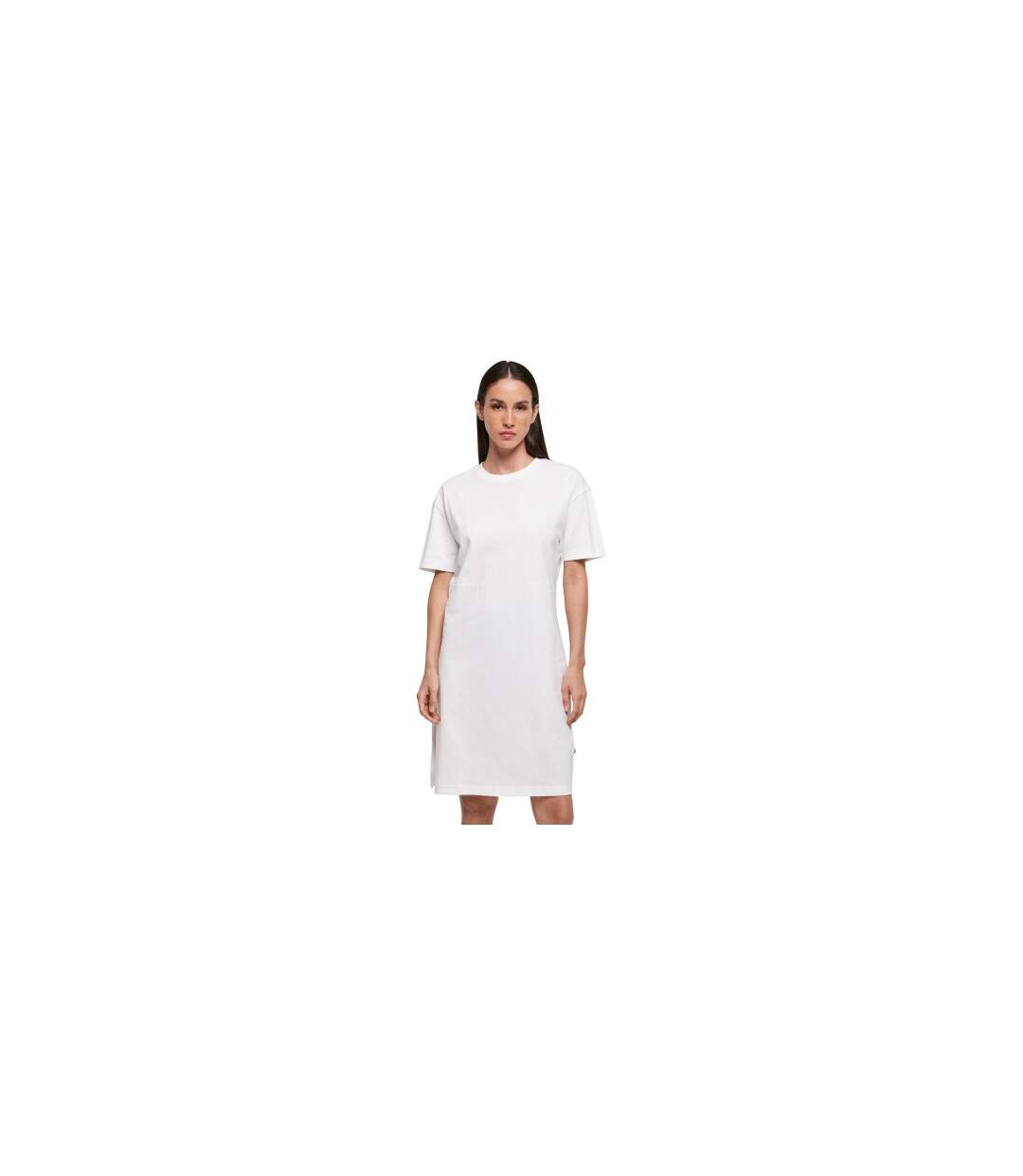 Womens/ladies Organic Robe T-shirt Surdimensionnée À Ourlet Fendu Blanc Build Your Brand-1