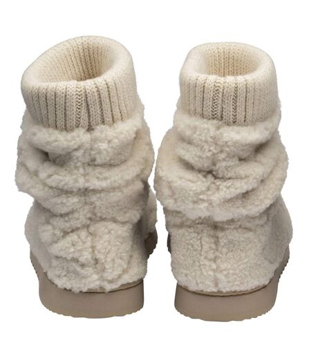 Ladies Teddy Fleece Bootie Slippers Oatmeal Taupe Warm UK 3-8