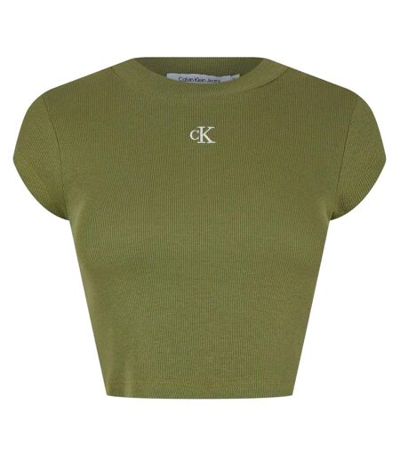 T-shirt Court Motif/style Monochrome Femme Vert Émeraude Calvin Klein