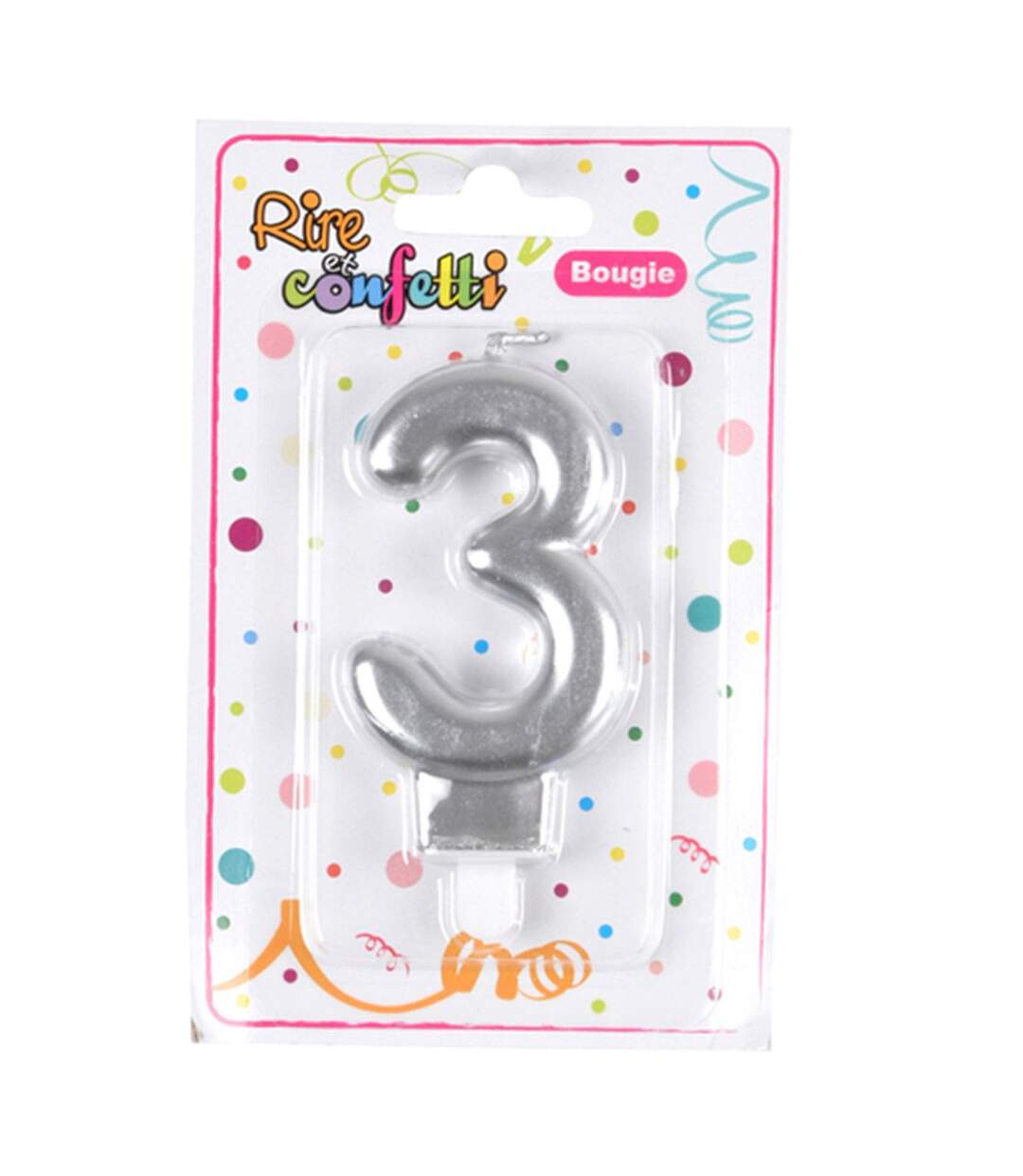 Bougie d'Anniversaire Chiffre 3 7cm Argent-2