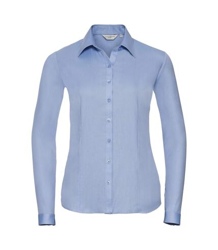 Russell Collection Womens/Ladies Herringbone Long-Sleeved Shirt (Light Blue) - UTRW9713