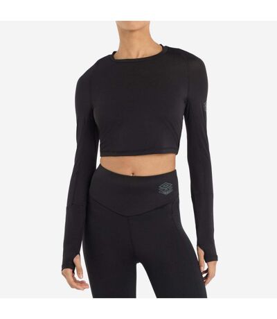Womens/ladies pro long-sleeved training crop top black Umbro