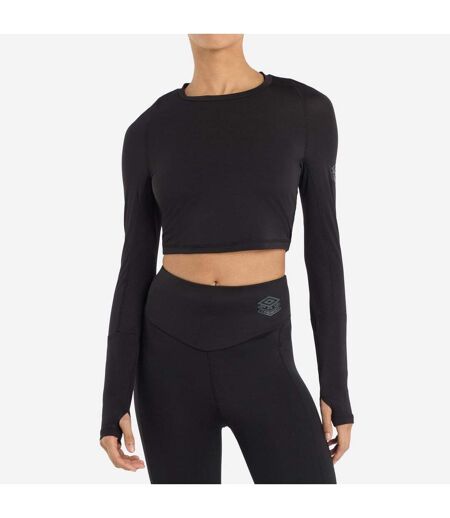 Womens/ladies pro long-sleeved training crop top black Umbro