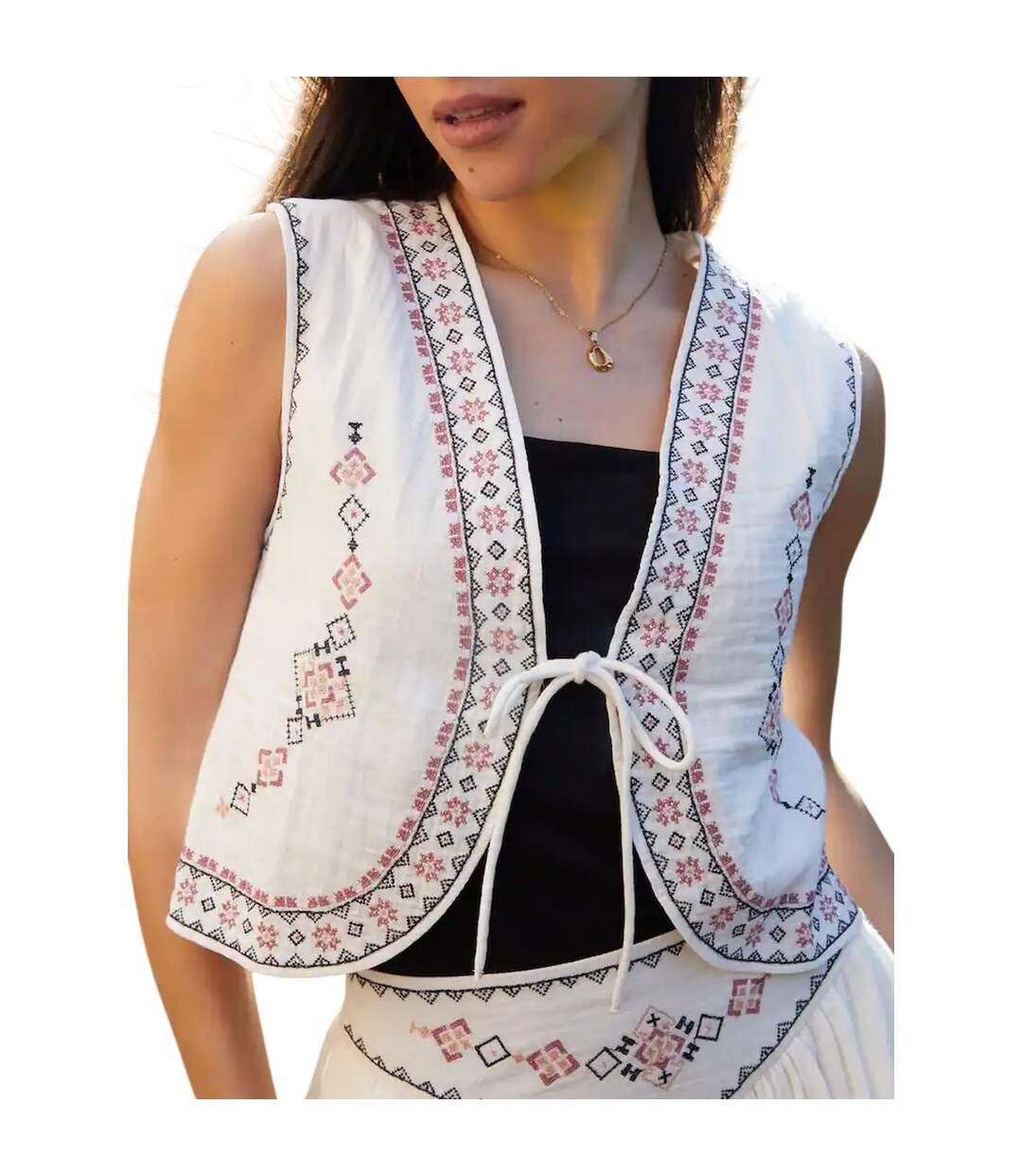 Gilet Motif/style Géométrique Femme Crème Threadbare-3