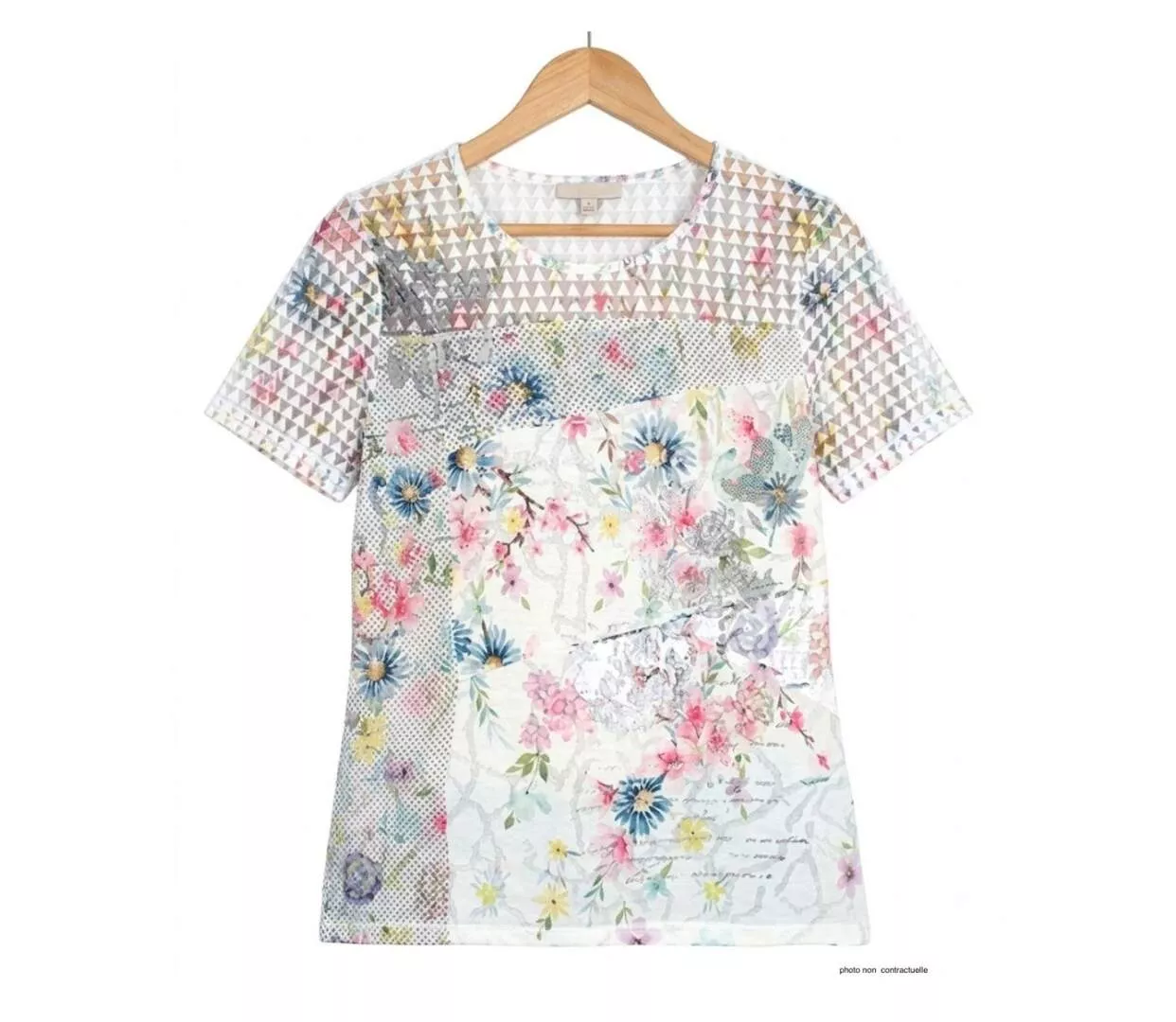Tee-shirt MAYFLOWER BAG15117A fleuri : l'élégance du voile et de la transparence-2