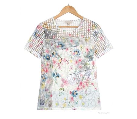 Tee-shirt MAYFLOWER BAG15117A fleuri : l'élégance du voile et de la transparence