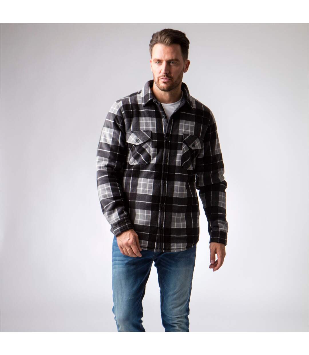 Mens Quilted Plaid Pattern Thermal Long Sleeve Winter Jacket-4