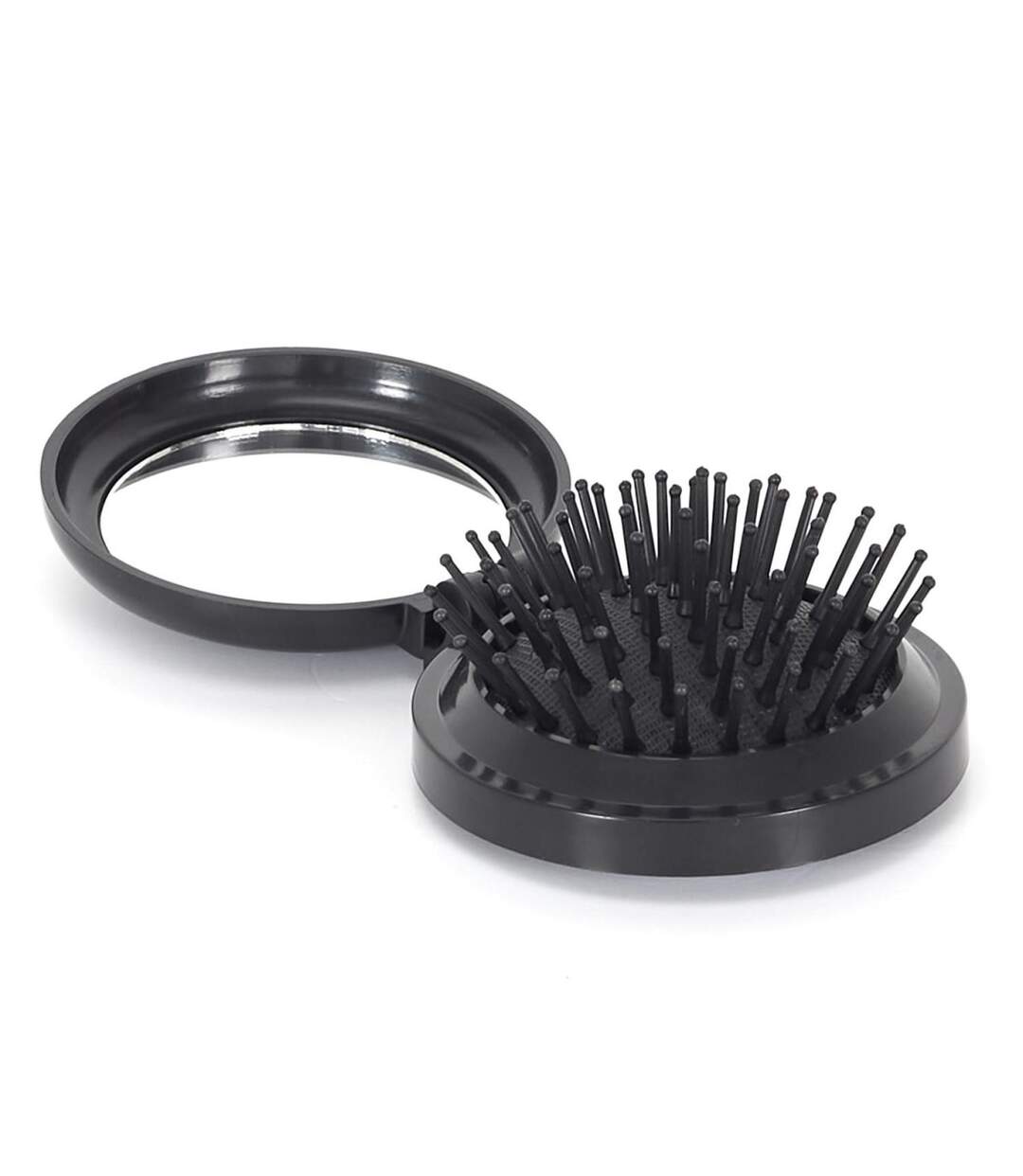 Brosse & Miroir de Sac Nomade 7cm Noir-1
