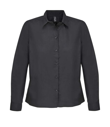 Womens/ladies Bailey Poplin Long-sleeved Shirt Black SOLS