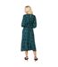 Womens/ladies leopard print shirred cuff long-sleeved midi dress black/blue/green Dorothy Perkins