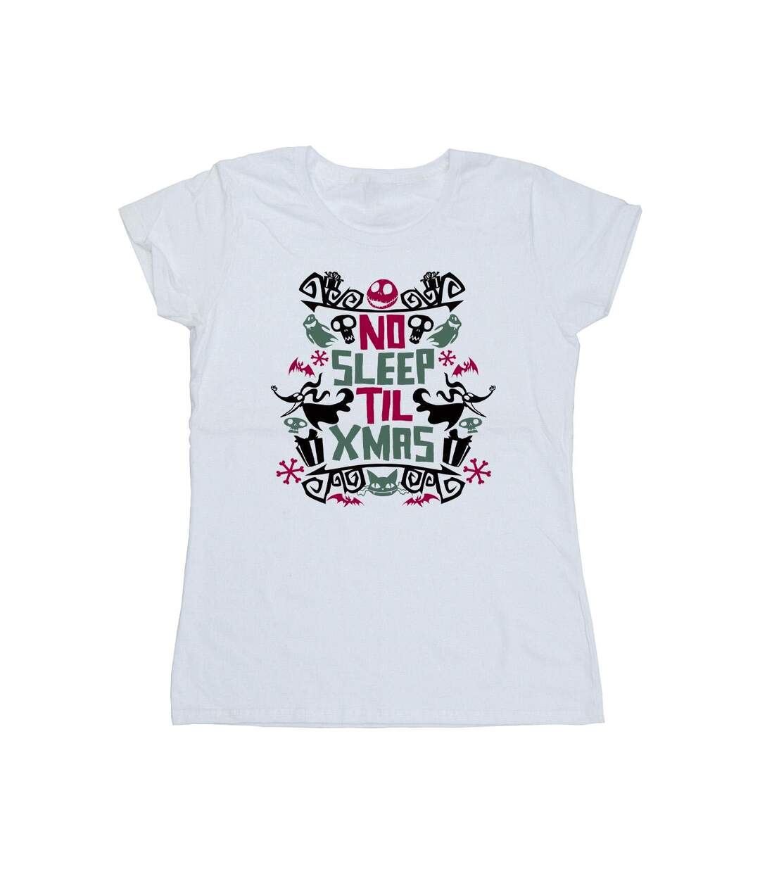 Disney T-shirt en coton Womens/Ladies The Nightmare Before Christmas No Sleep Til Xmas (Les cauchemars avant Noël) (Blanc) - UTBI35756-1