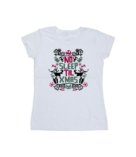 Disney T-shirt en coton Womens/Ladies The Nightmare Before Christmas No Sleep Til Xmas (Les cauchemars avant Noël) (Blanc) - UTBI35756