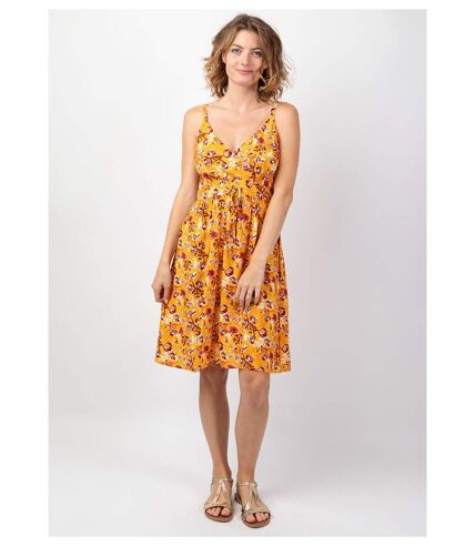 Robe femme bohème chic MOREA motif fleuri jaune Coton Du Monde