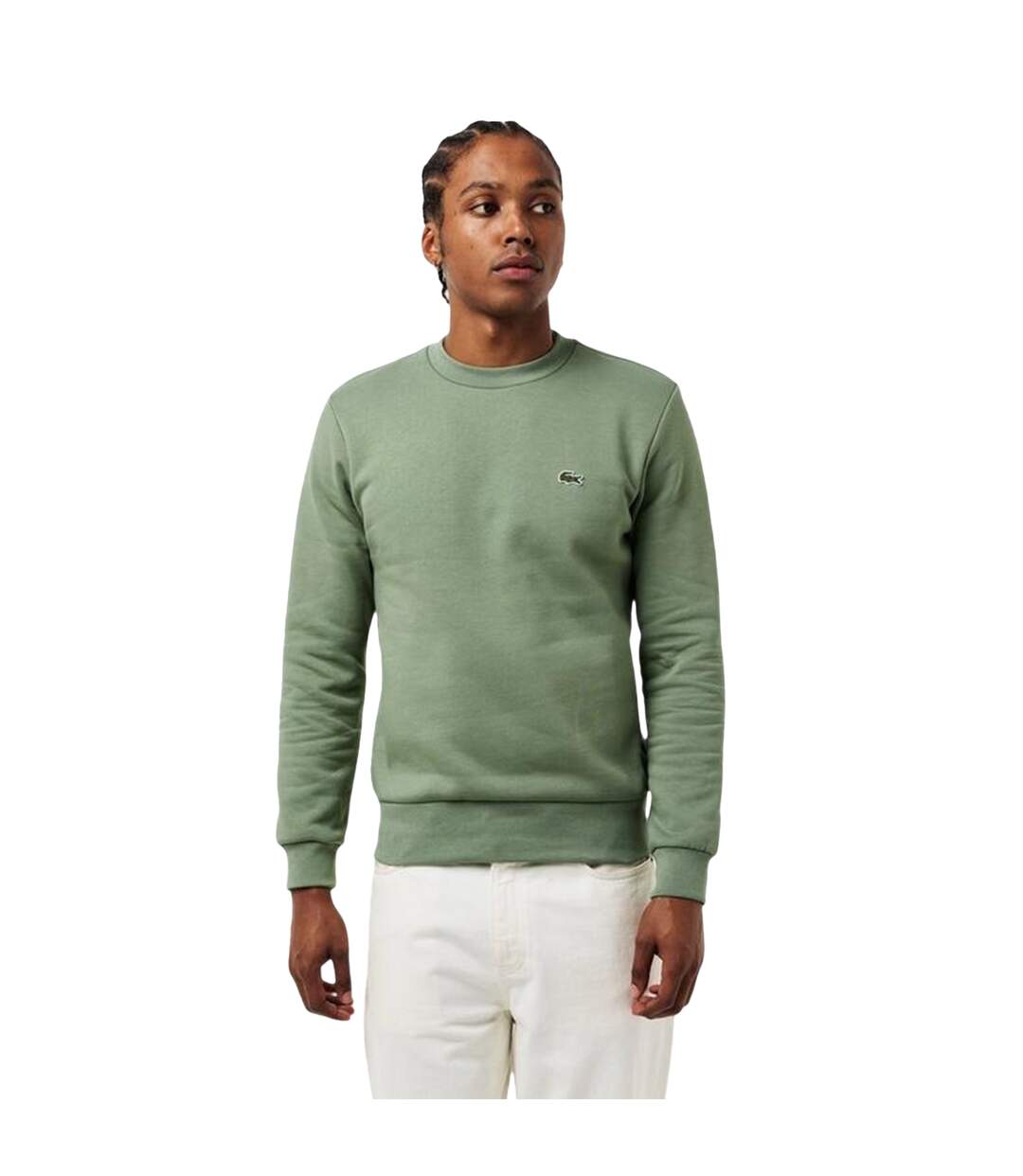 Mens Embroidered Logo Fleece Crew Neck Sweatshirt Thyme Green Lacoste-4