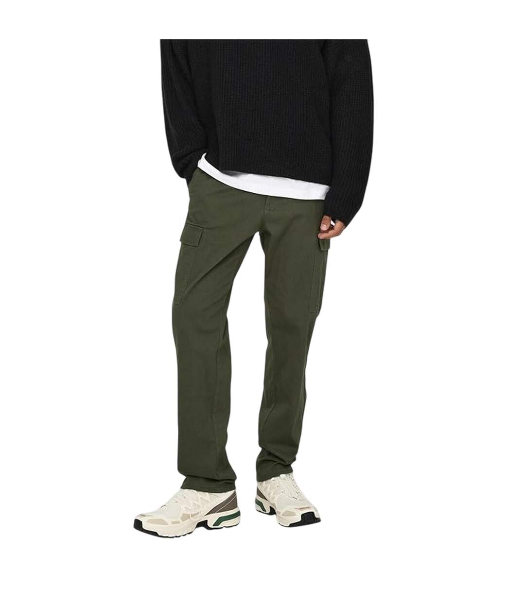 Mens Plain Straight Cargo Trousers Olive Night Only-2