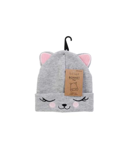 Bonnet Enfant Chat 21cm Gris & Rose