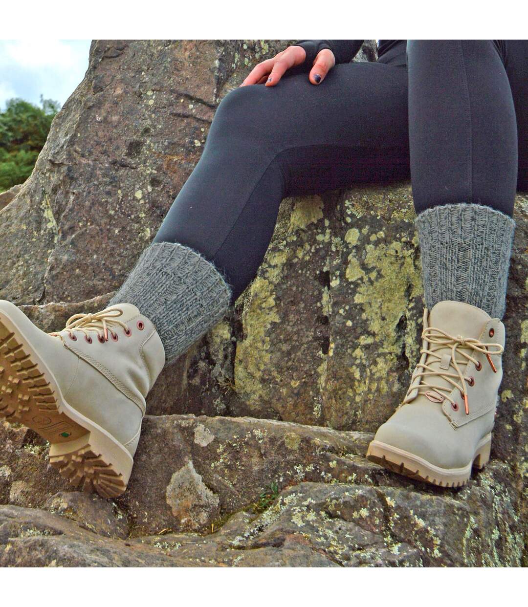2 Paires Chaussettes Epaisse en Laine pour Bottes-5