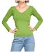 Tee shirt femme manches longues  col en V couleur vert anis