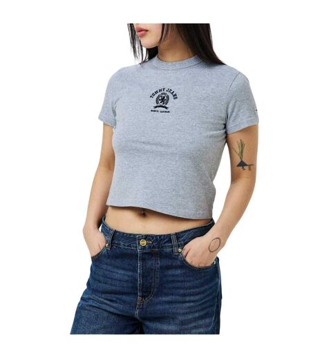 Womens/ladies Varsity Logo Regular Crop Top Grey Heather Tommy Jeans