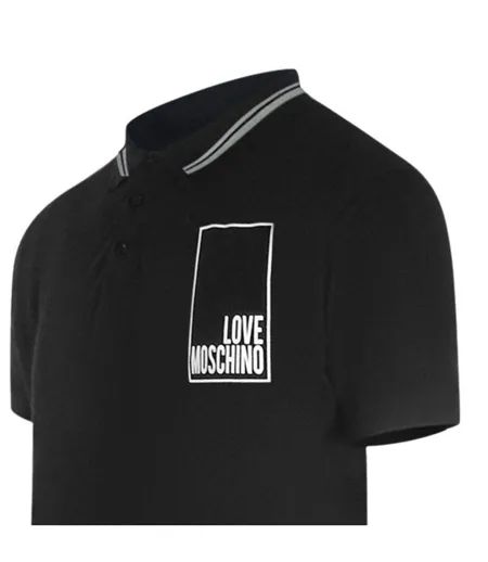 Mens Box Logo Cotton Polo Shirt Black Love Moschino