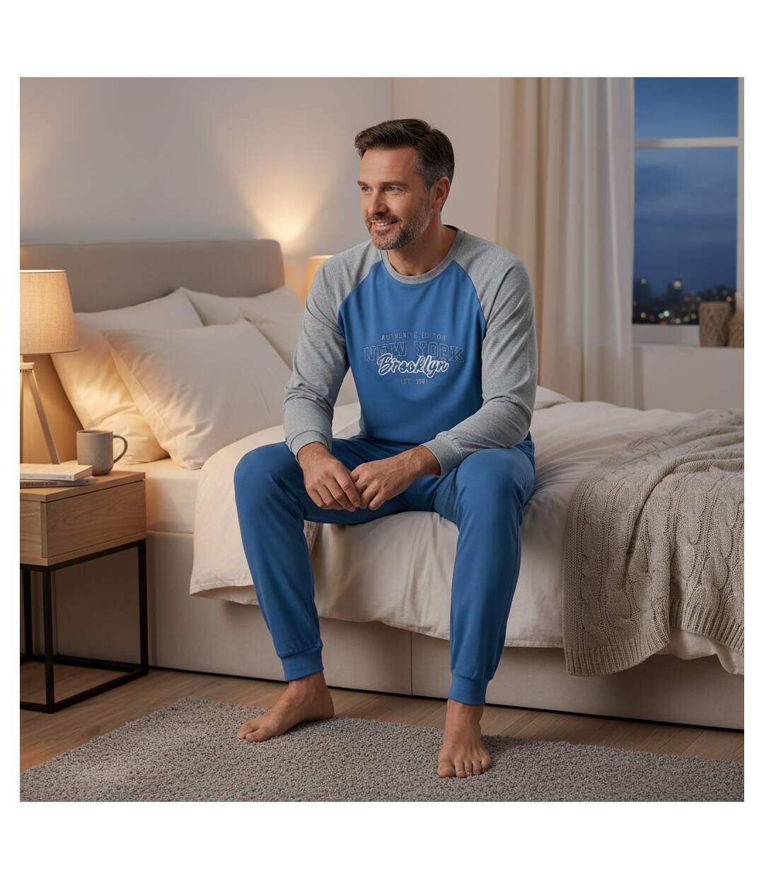 OZABI Pyjama Homme Doublé Polaire Raglan Brodé-4