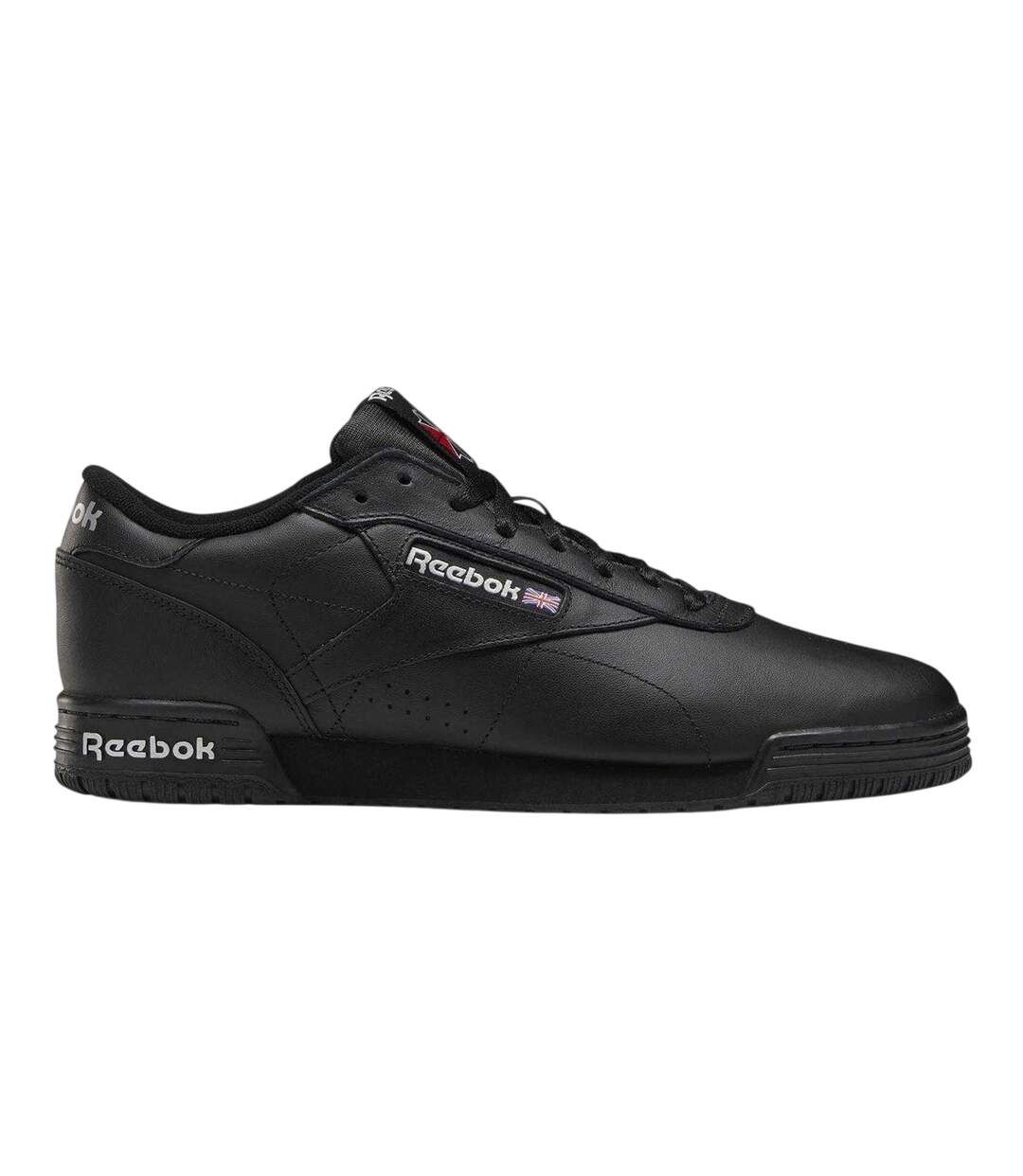 Mens Exofit Leather Low Trainers Black Silver Reebok-1