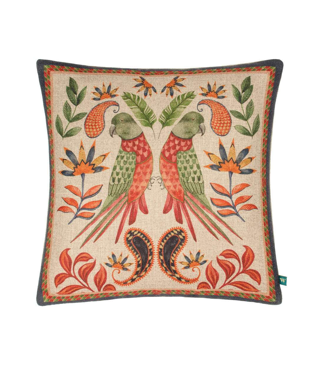 Akamba tropical parrot cushion cover 43cm x 43cm multicoloured Wylder-1