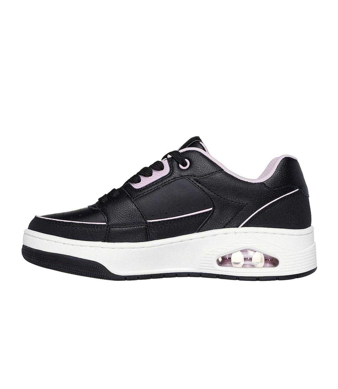 Womens/ladies Uno Court Leather Trainers Black Lilac Skechers-2