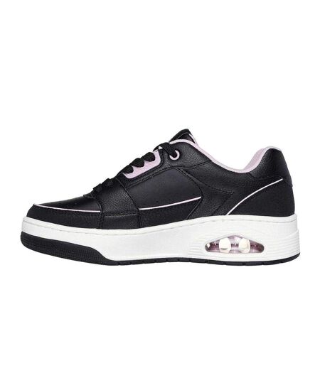 Womens/ladies Uno Court Leather Trainers Black Lilac Skechers
