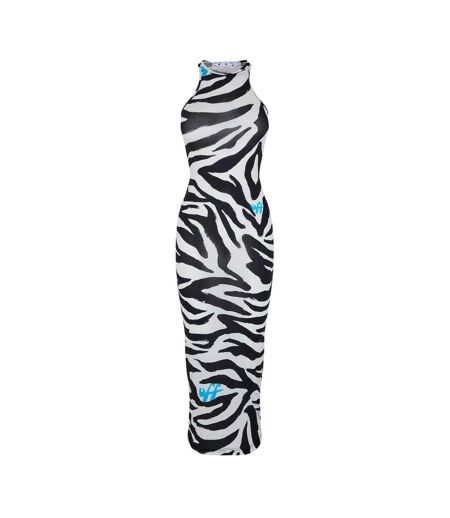 Womens/ladies Zebra Print Maxi Dress Black White Off White