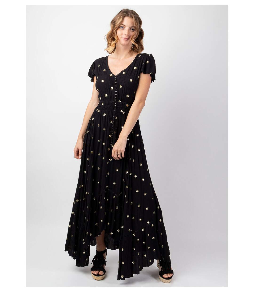 Robe longue bohème chic SUMATRA noire Coton Du Monde