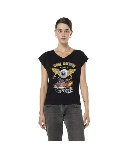 T-shirt femme uni col V avec print devant Pilote Vondutch