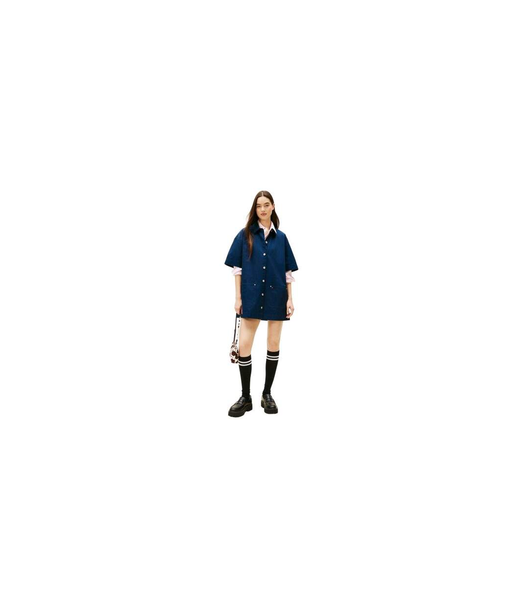 Robe Chemisier Courte Femme Bleu Marine Foncé Tommy Jeans-1