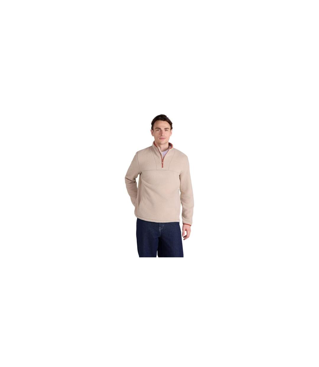 Mens Alfie Contrast Detail Borg Half Zip Fleece Top Light Beige Animal-1