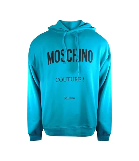 Mens Couture Logo Hoodie Turquoise Moschino