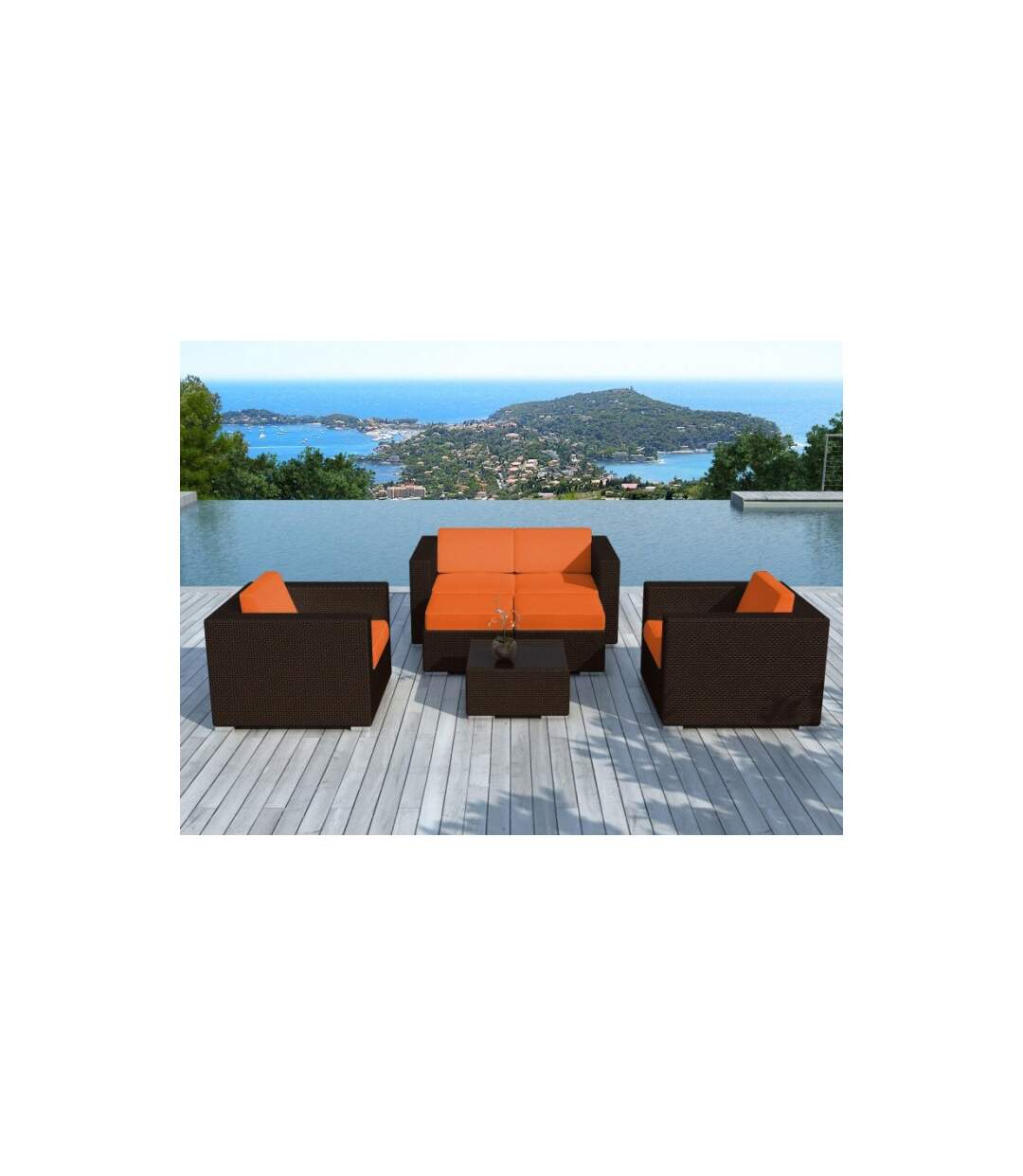 Salon de Jardin en Résine Tressé Portofino 82cm Orange & Marron