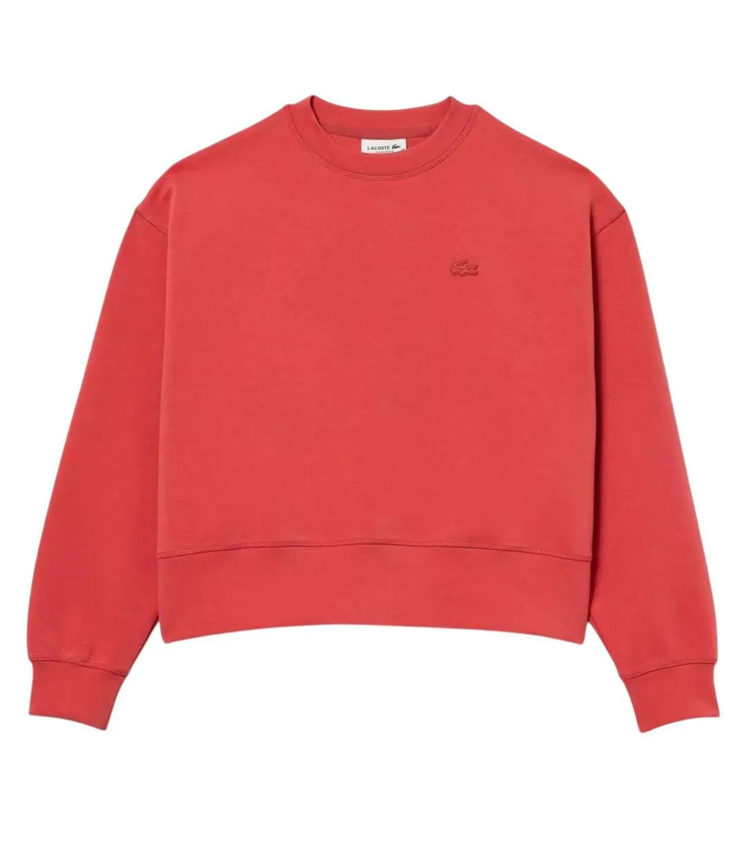 Womens/ladies Embroidered Logo Cotton Blend Oversized Sweatshirt Red Lacoste-2