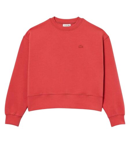 Womens/ladies Embroidered Logo Cotton Blend Oversized Sweatshirt Red Lacoste