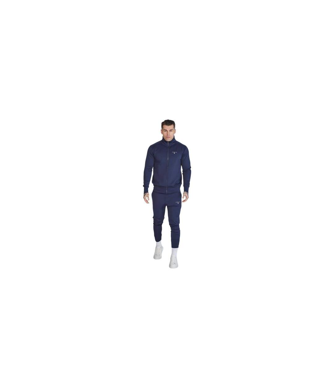 Mens Logo Funnel Neck Slim Track Top Navy SikSilk-1