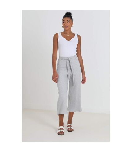 Womens/ladies meghan belted rib trousers grey marl Brave Soul