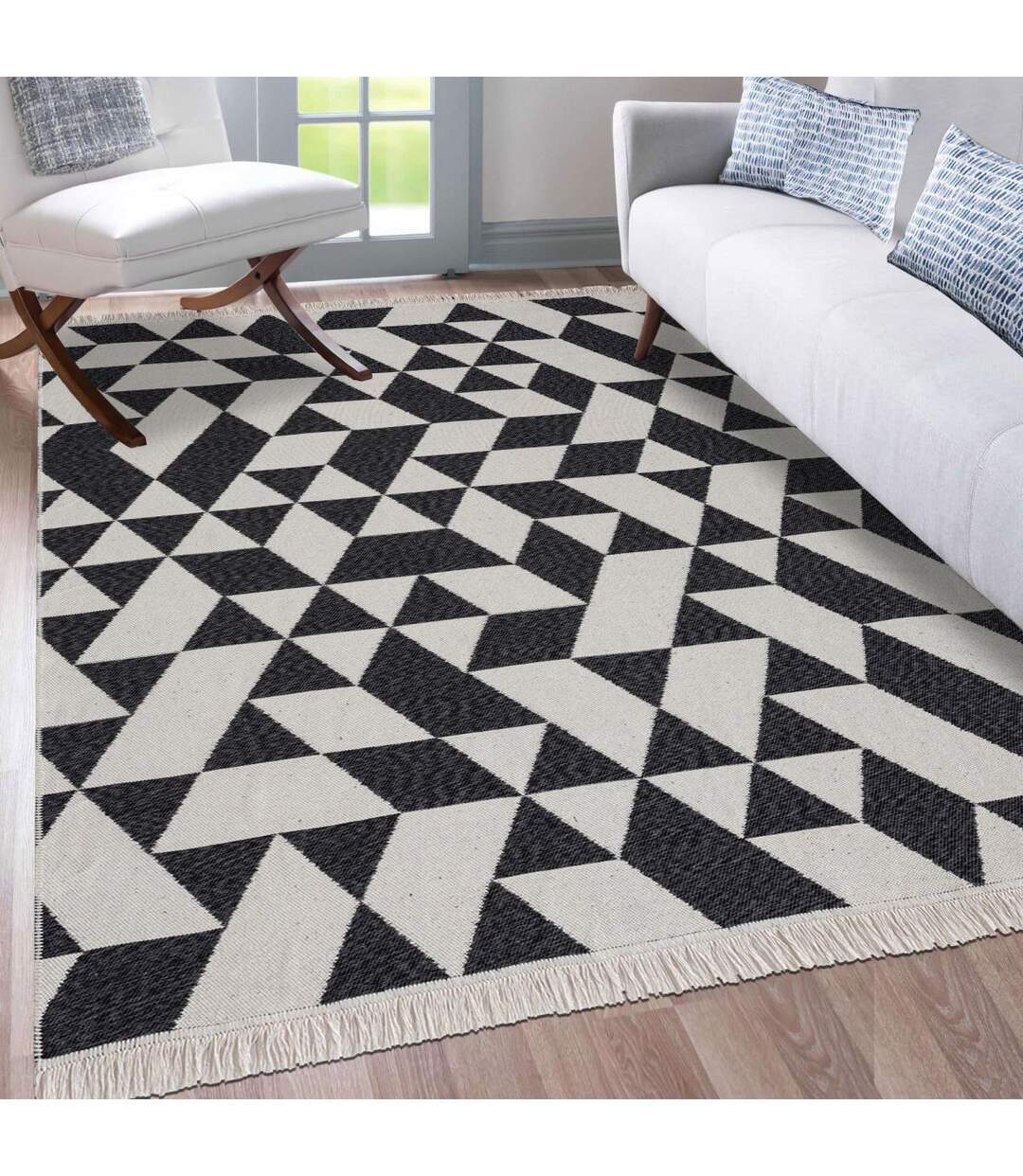 Tapis kilim reversible en coton motif géométrique BI