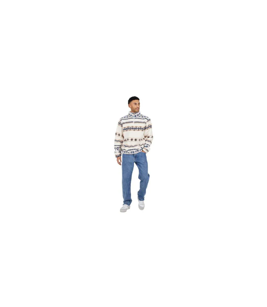 Mens Borg Quarter Zip Sweatshirt Cream Multicoloured Brave Soul-1